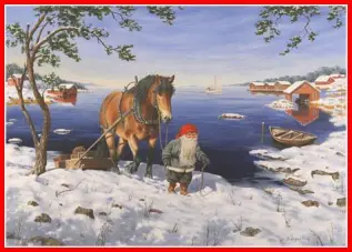  Julbonad tomtar och häst vid norrlands kust - Nostalgiska.se