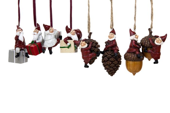 Bild 1,  Hängande tomte på kotte eller ekollon 4 pack - Nostalgiska.se