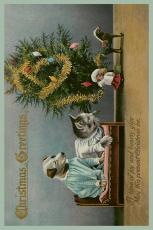  Vintage julkort 10 x 15 cm - Cat and Dog Christmas - Nostalgiska.se