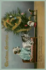  Vintage julkort 10 x 15 cm - Cat and Dog Christmas - Nostalgiska.se