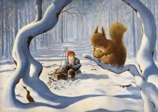  Julkort tomte och ekorre - A6 format - Nostalgiska.se