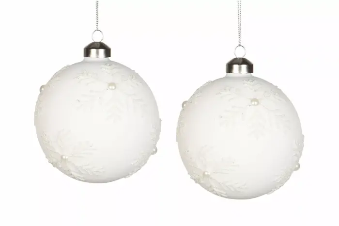 Bild 1,  Julkula Glaskula Snöflinga Vit Ø10cm - 2 pack - Nostalgiska.se