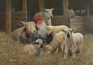  Julkort tomte med får - A6 format - Nostalgiska.se