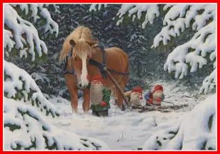  Julbonad tomtar i skogen med häst - Nostalgiska.se