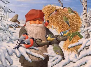  Julkort Tomte vid julkärve - Nostalgiska.se