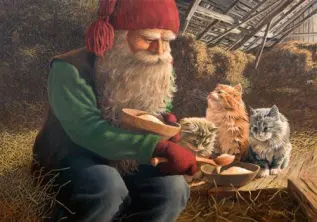  Julkort Tomte med kattungar - Nostalgiska.se