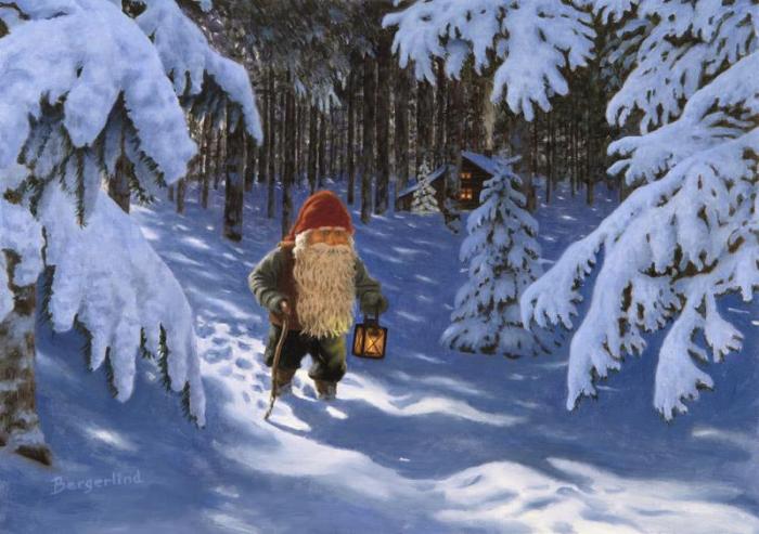 Bild 1,  Julkort tomte med lykta - A6 format - Nostalgiska.se