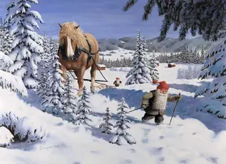  Julkort tomte på skidor och häst - A6 format - Nostalgiska.se