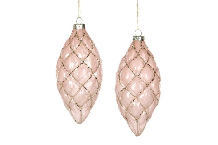 Bild 1,  Julkula Glaskula Celine oval Rosa - 4 st - Nostalgiska.se