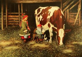  Adventskalender tomte mjölkar ko 35x25 cm - Nostalgiska.se