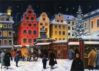  Adventskalender med glitter gamla stan 35x25 cm - Nostalgiska.se