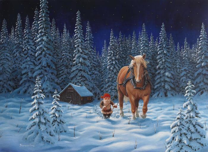  Julkort Tomte med häst i vinternatten - Nostalgiska.se