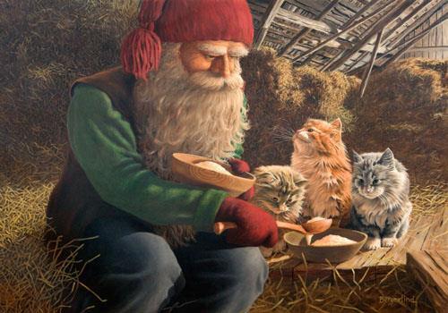  Julkort Tomte med kattungar - Nostalgiska.se