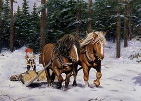  Julkort tomte kör timmer med hästar - Nostalgiska.se